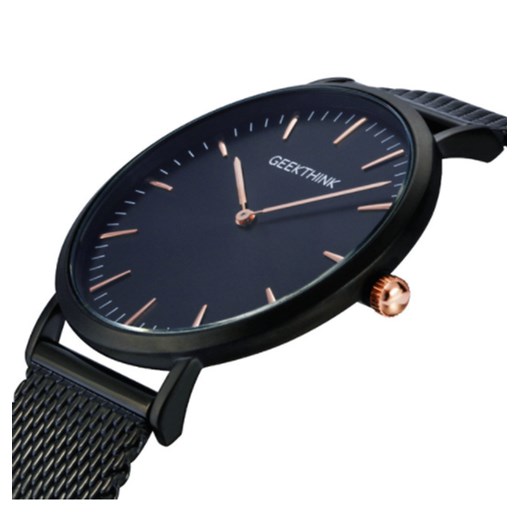 Zegarek premium GeekThink na czarnej bransolecie - znaczniki rose gold  Geekthink  wyprzedaż niwatch.pl 