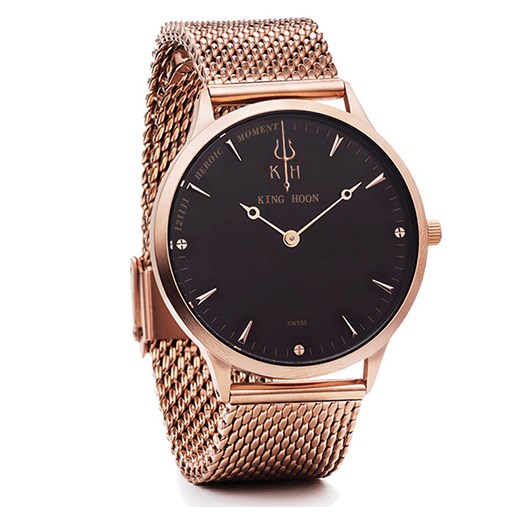 Zegarek KING HOON czarna tarcza na bransolecie rose gold King Hoon   promocja niwatch.pl 