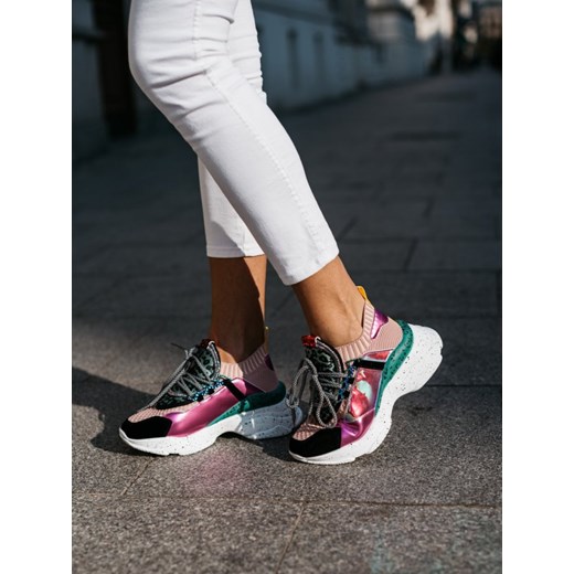 Sneakersy damskie wielokolorowe na platformie bez wzorów z tworzywa sztucznego 