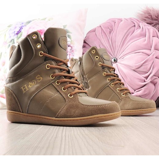 Sneakersy damskie brązowe Pantofelek24 młodzieżowe na koturnie gładkie na wiosnę 
