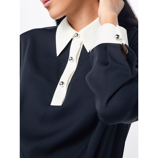 Koszula damska Tommy Hilfiger z długim rękawem granatowa elegancka z kołnierzykiem bez wzorów 