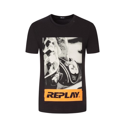 Replay, T-shirt z nadrukiem z przodu Czarny