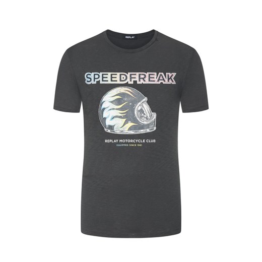 Replay, T-shirt z nadrukiem z przodu, w stylu slubyarn Szary