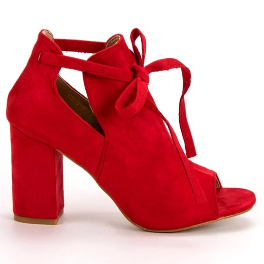 Sandały damskie Vinceza czerwone na obcasie ze skóry ekologicznej 