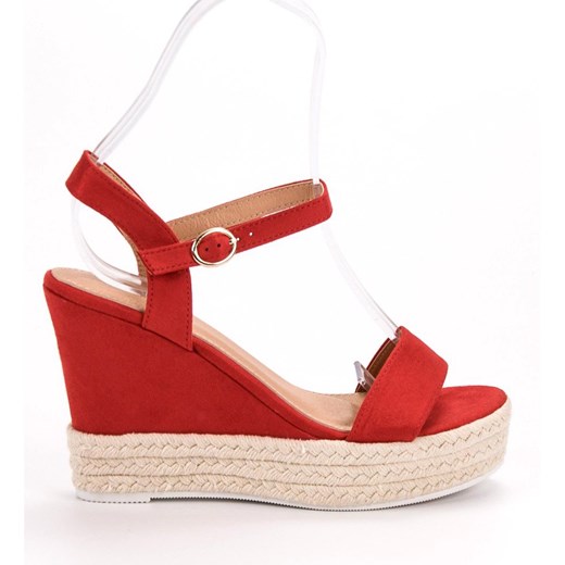 Espadryle damskie Ideal Shoes czerwone z klamrą gładkie zamszowe 