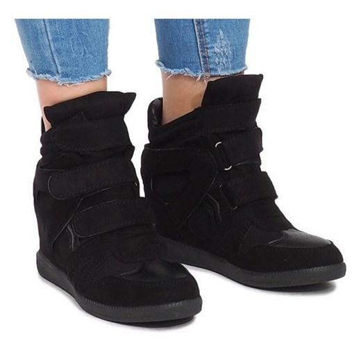 Sneakersy damskie czarne Butymodne na wiosnę gładkie 