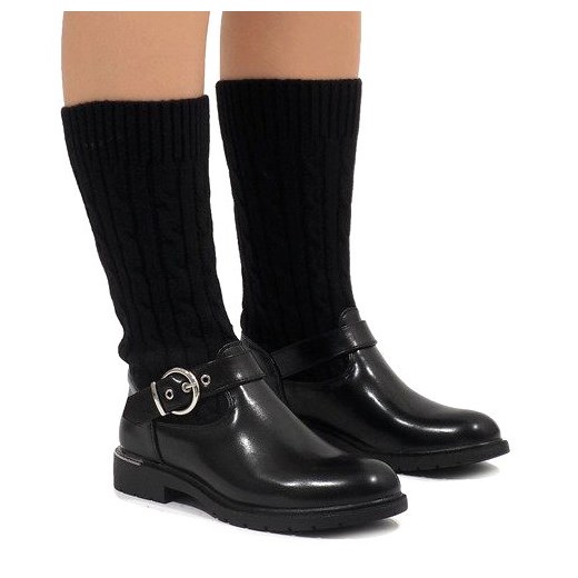 Kozaki damskie Ideal Shoes bez wzorów czarne casualowe ze skóry ekologicznej płaskie 