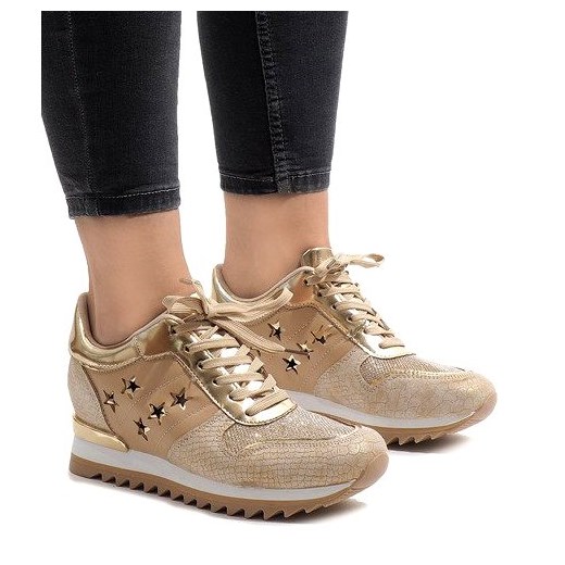 Sneakersy damskie Butymodne złote z tworzywa sztucznego na wiosnę na platformie gładkie młodzieżowe 