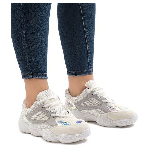 Butymodne buty sportowe damskie w stylu casual młodzieżowe białe wiązane gładkie na płaskiej podeszwie 