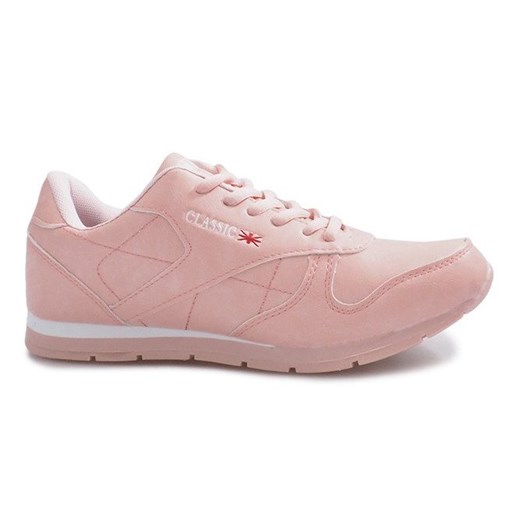 Buty sportowe damskie Butymodne w stylu młodzieżowym gładkie na wiosnę różowe sznurowane 