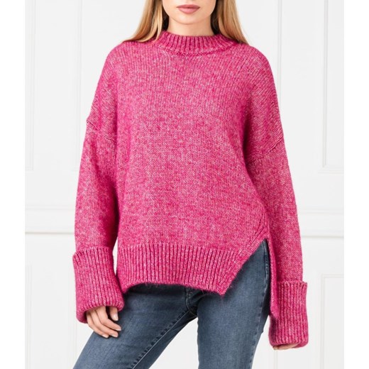 Sweter damski Boss Casual z okrągłym dekoltem bez wzorów różowy 