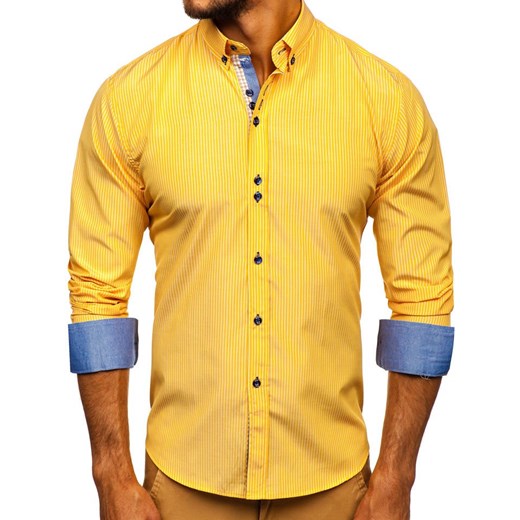 Koszula męska Denley z długim rękawem w paski żółta 