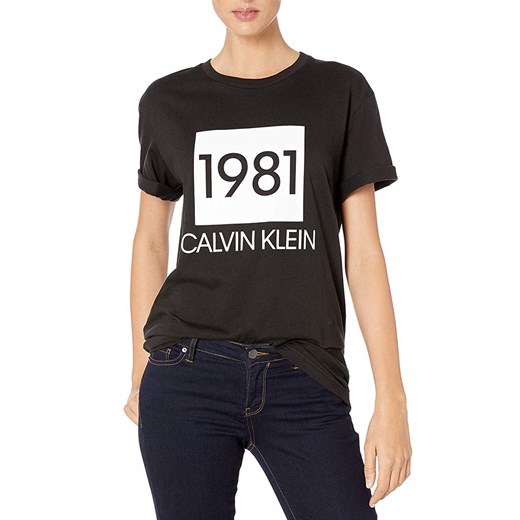 Bluzka damska Calvin Klein na wiosnę z krótkim rękawem z okrągłym dekoltem 