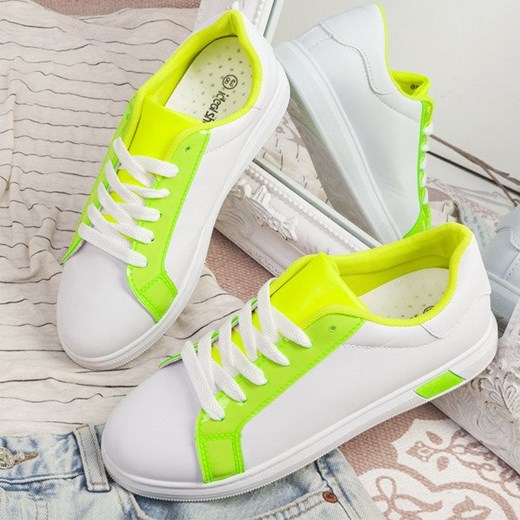 Białe buty sportowe z neonowymi wstawkami Munna - Obuwie Royalfashion.pl  40 
