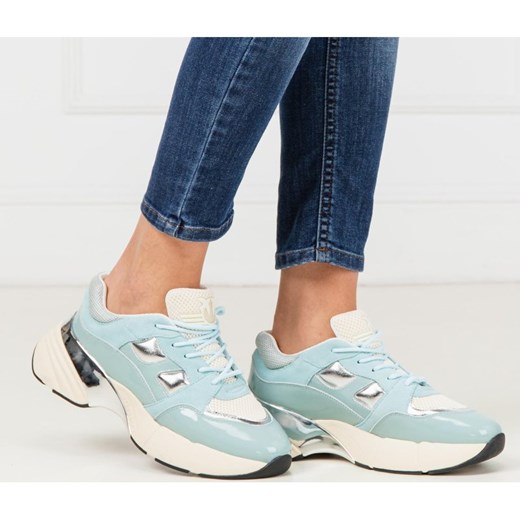 Sneakersy damskie Pinko skórzane niebieskie sznurowane na platformie bez wzorów 