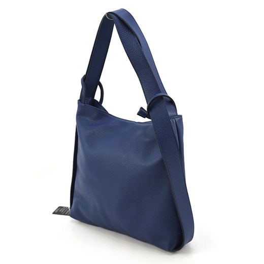 Shopper bag Vera Pelle do ręki niebieska matowa skórzana 