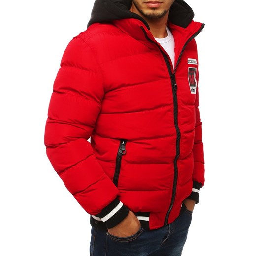 Kurtka męska bomber jacket pikowana z kapturem czerwona (tx2945) Dstreet  L okazyjna cena  