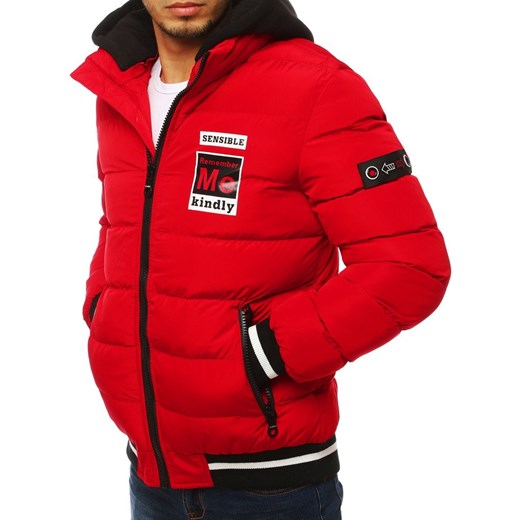 Kurtka męska bomber jacket pikowana z kapturem czerwona (tx2945) Dstreet  M  promocyjna cena 