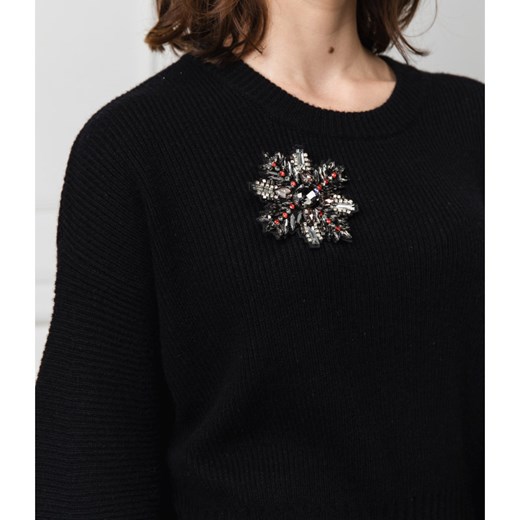Sweter damski Pinko z okrągłym dekoltem czarny z wełny na zimę 