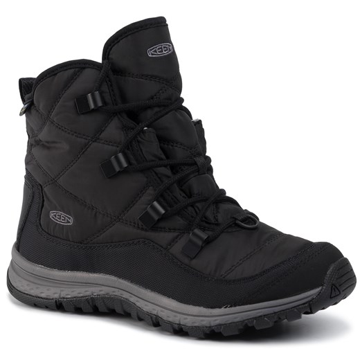 Keen buty trekkingowe damskie czarne bez wzorów na płaskiej podeszwie sznurowane 