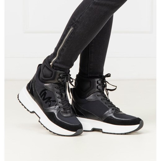 Sneakersy damskie Michael Kors skórzane gładkie sportowe czarne sznurowane na platformie 