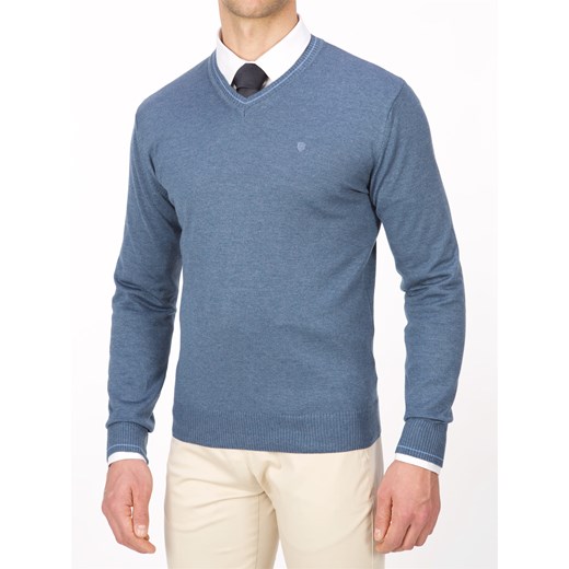 Sweter męski Lanieri Fashion niebieski w serek 