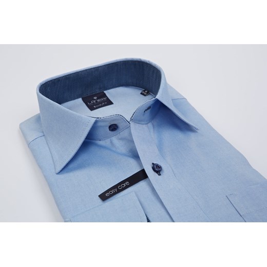 Koszula męska Lanieri elegancka z tkaniny ze stójką niebieska bez wzorów 