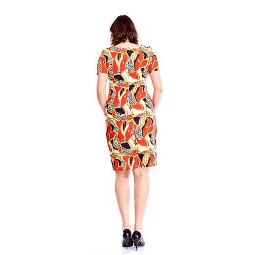Sukienka Ptakmoda.com w geometryczne wzory z okrągłym dekoltem ołówkowa mini 