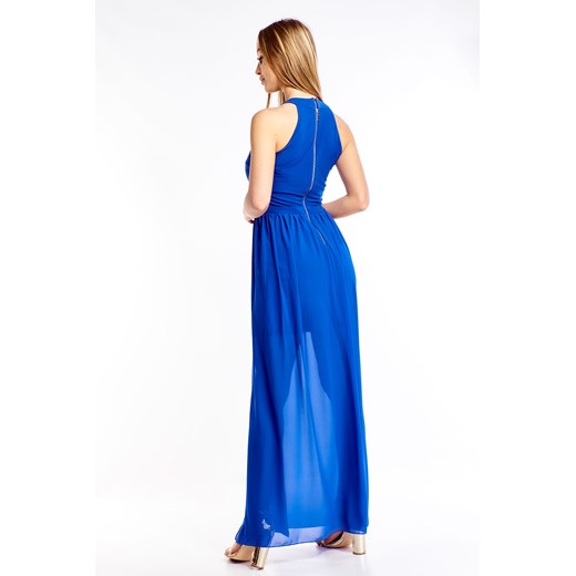 Sukienka niebieska Elit Look balowe z dekoltem halter 