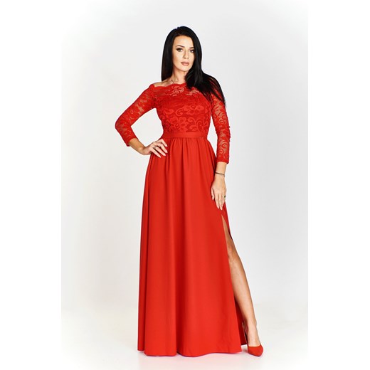Czerwona sukienka Bosca Fashion na karnawał z długim rękawem maxi 