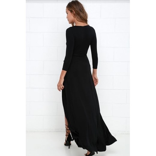 Sukienka bez wzorów czarna elegancka kopertowa 