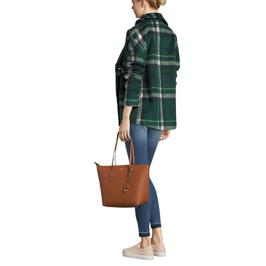 Shopper bag brązowa Ralph Lauren matowa z breloczkiem na ramię 