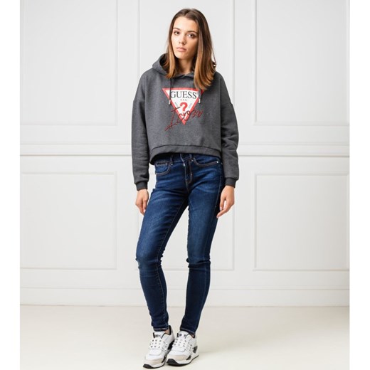 Bluza damska Guess Jeans w stylu młodzieżowym krótka z napisami 