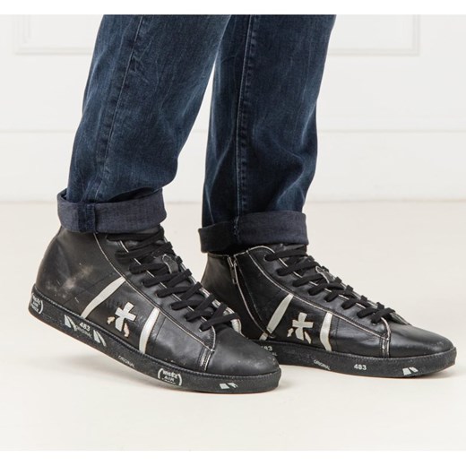 Buty sportowe męskie Premiata sznurowane czarne ze skóry 