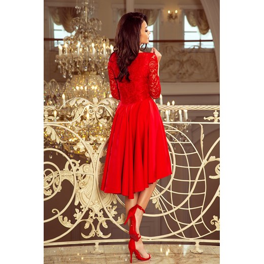 Sukienka czerwona Numoco z dekoltem w serek elegancka 