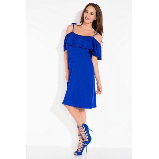 Sukienka niebieska bez wzorów oversize midi z elastanu 
