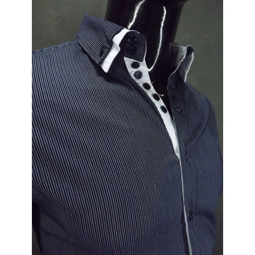 Granatowa koszula męska w paski typu slim fit  koszule24-eu  długie