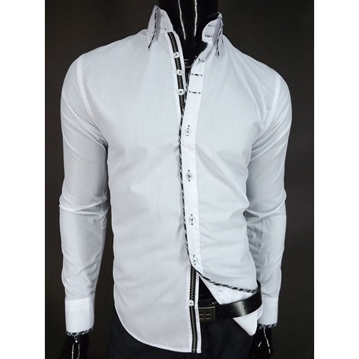 Biała koszula z kwadratowymi guzikami oraz modnym wykończeniem koszule24-eu bialy długie