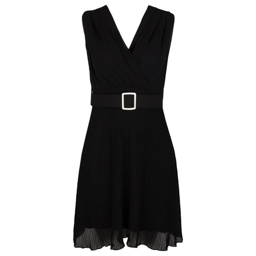 Sukienka czarna mini bez rękawów z dekoltem w literę v rozkloszowana 