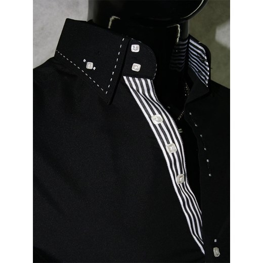 Taliowana, czarna koszula z kwadratowymi guzikami koszule24-eu  długie