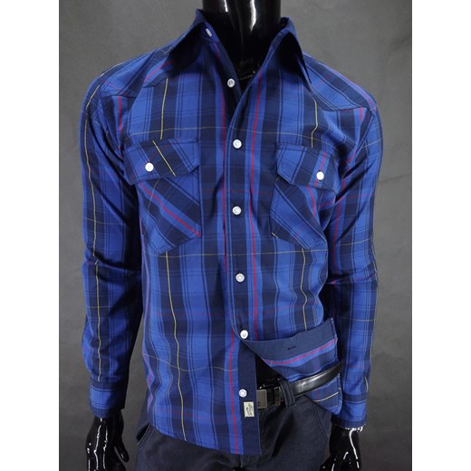 Granatowa koszula w kratę - 100% Bawełna koszule24-eu niebieski bawełniane