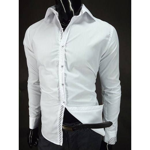 NOWOŚĆ Biała koszula typu slim fit z wkładką na zegarek  koszule24-eu bialy długie