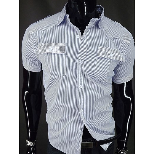 Biała koszula  w niebieskie paski z dwoma kieszeniami na guziki koszule24-eu niebieski guziki