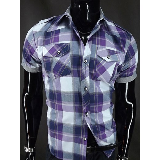 Fioletowa koszula w dużą kratkę z kieszeniami na guziki oraz pagonami koszule24-eu szary duży