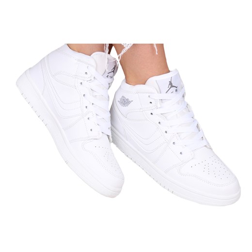Wygodne białe sportowe buty damskie klasyczne za kostkę - Obuwie H176