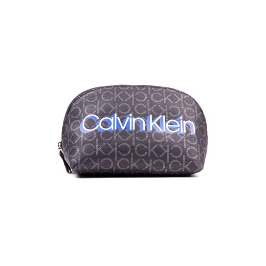 Calvin Klein czarna kosmetyczka Monogram Make-Up Bag z niebieskim napsiem  Calvin Klein  Differenta.pl