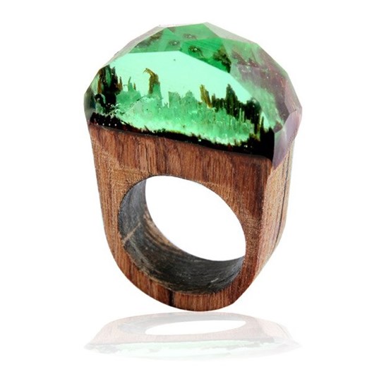 Pierścionek Wood Resin Typ5 - Zielony/57mm