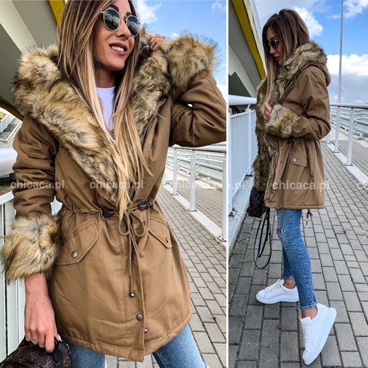 PARKA Z ODPINANYM FUTERKIEM CAMEL-BEIGE S chicaca