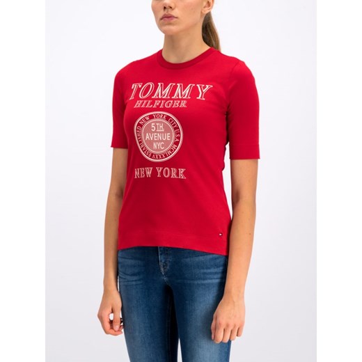 Bluzka damska Tommy Hilfiger czerwona z okrągłym dekoltem 