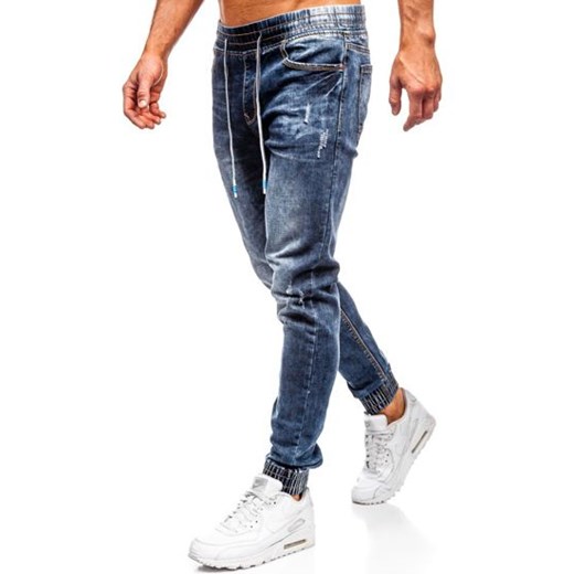 Spodnie jeansowe joggery męskie granatowe Denley  KA679 Denley  S okazyjna cena  